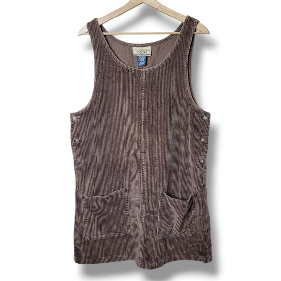 Express Vintage Corduroy Jumper Dress Brown Mini Casual 90s Pockets Size Large - Picture 8 of 8